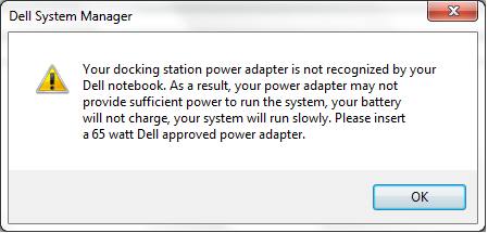The power adapter attached to your system is not recognized