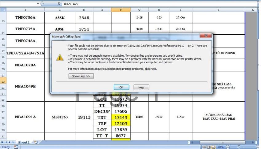 Can't I print the excel: your file could not be printed due to an error