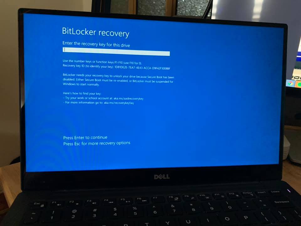 dell bitlocker recovery key windows 10
