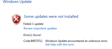 Lỗi cập nhật Windows 0x80073712 trên Windows 10