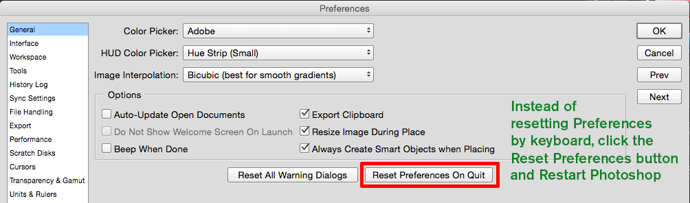 Reset Photoshop Preferences