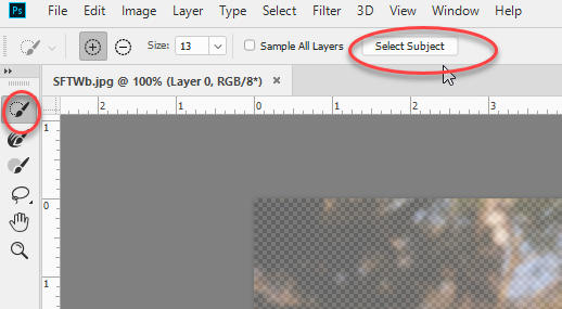How to fix Select subject Photoshop not showing