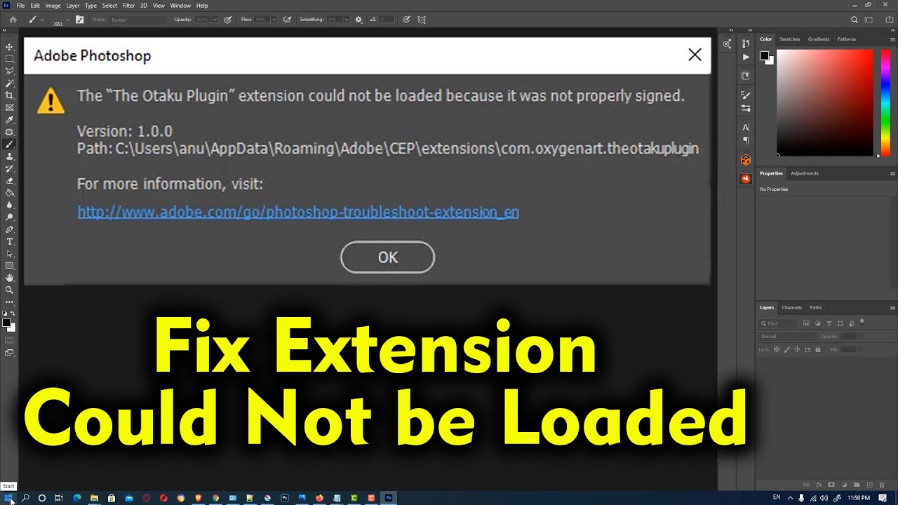 Photoshop any extension could not be loaded because it was not properly signed