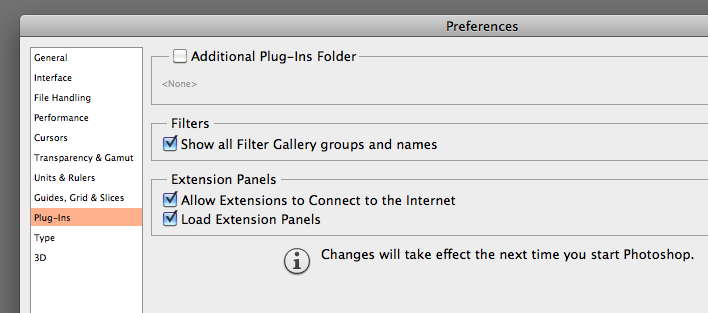 Preferences Panel--under Plug-ins