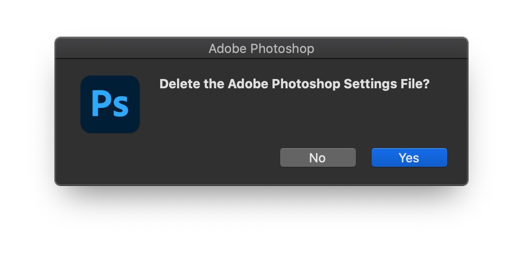 Delete the Adobe Photoshop Settings file