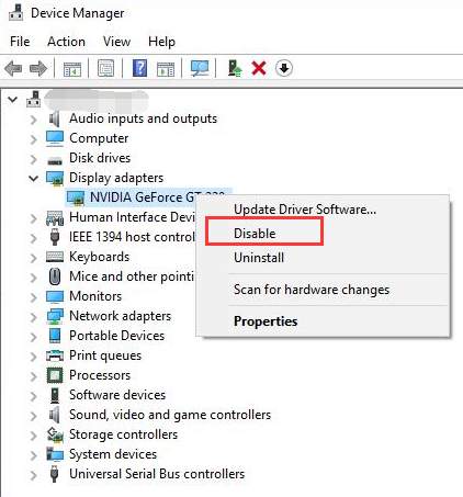 Click Disable on the context menu