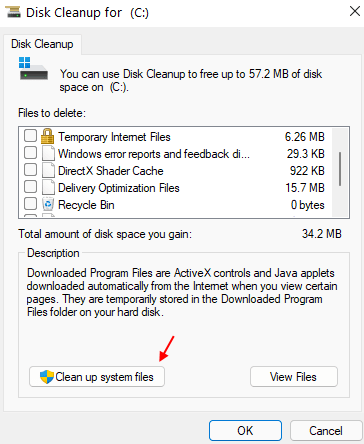 click on clean up system files