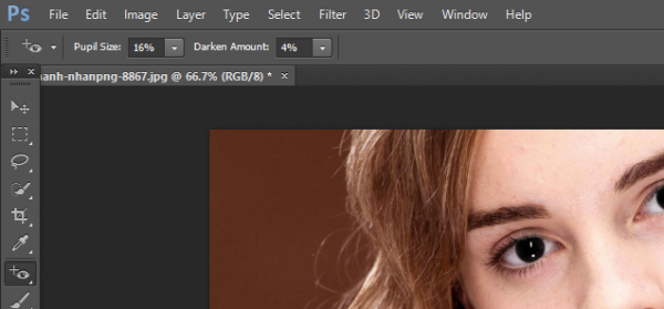 Adjust the two parameters Pupil and Darken as shown below so that the eye color is not too black and more realistic