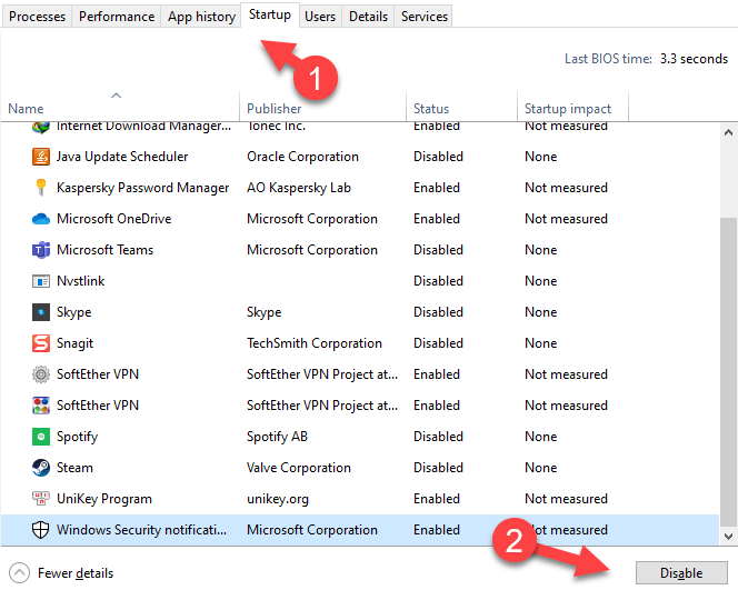 disable all unnecessary startup items