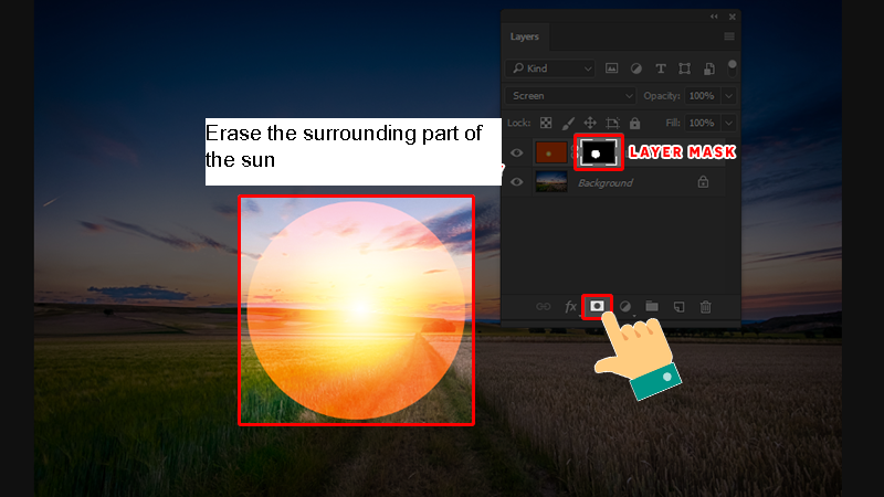 Erase the surrounding part of the sun