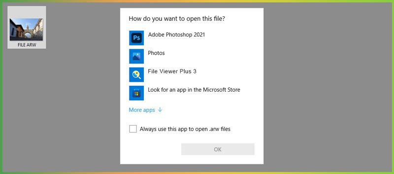 Open ARW files with computer applications