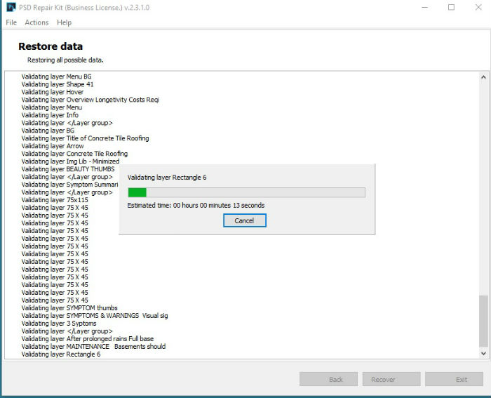 Recovery for PSD files