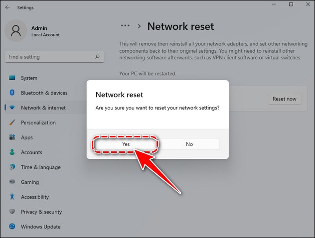 resetting network settings on Windows 11