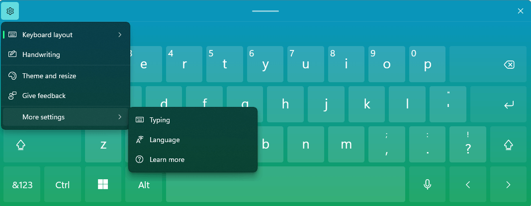 touch keyboard More settings win 11
