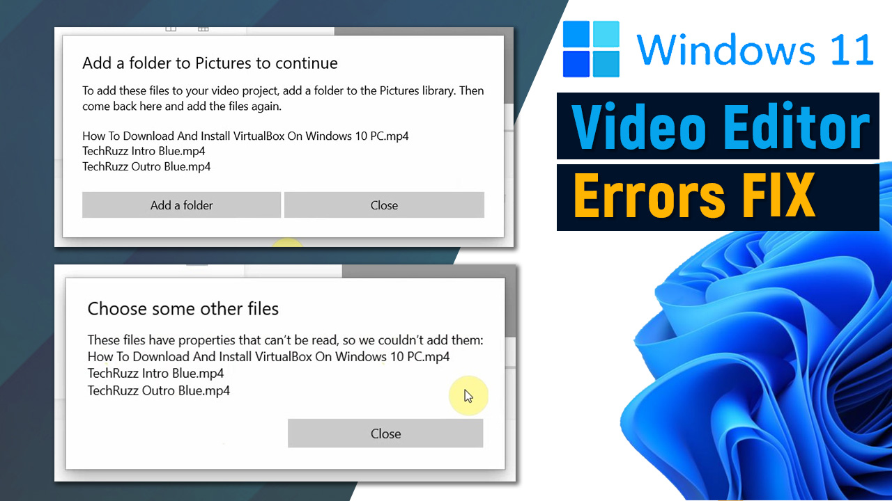 Video editor these files have properties that can't be read