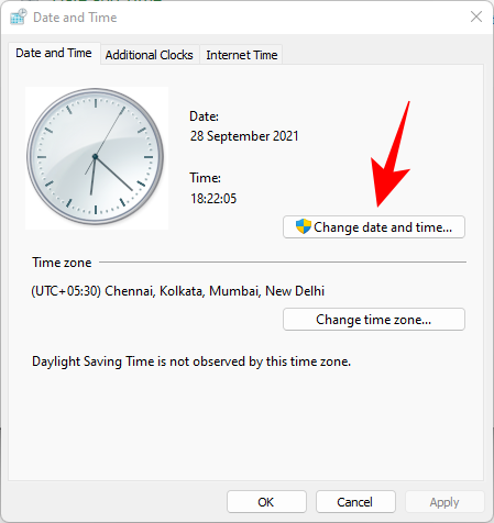 click Change date and time