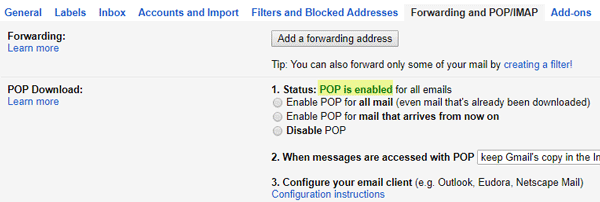 make sure POP is set in Enabled