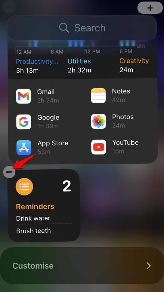 Remove Reminders App Widget from Home Screen