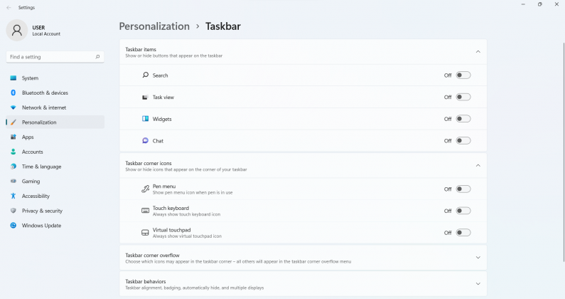 Remove unnecessary features from Taskbar windows 11