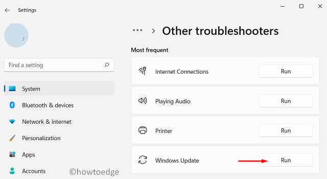 Run the Windows Update troubleshooter Windows 11