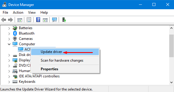 select Update driver