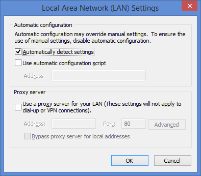 Enable Automatically detect settings option in Internet Explorer