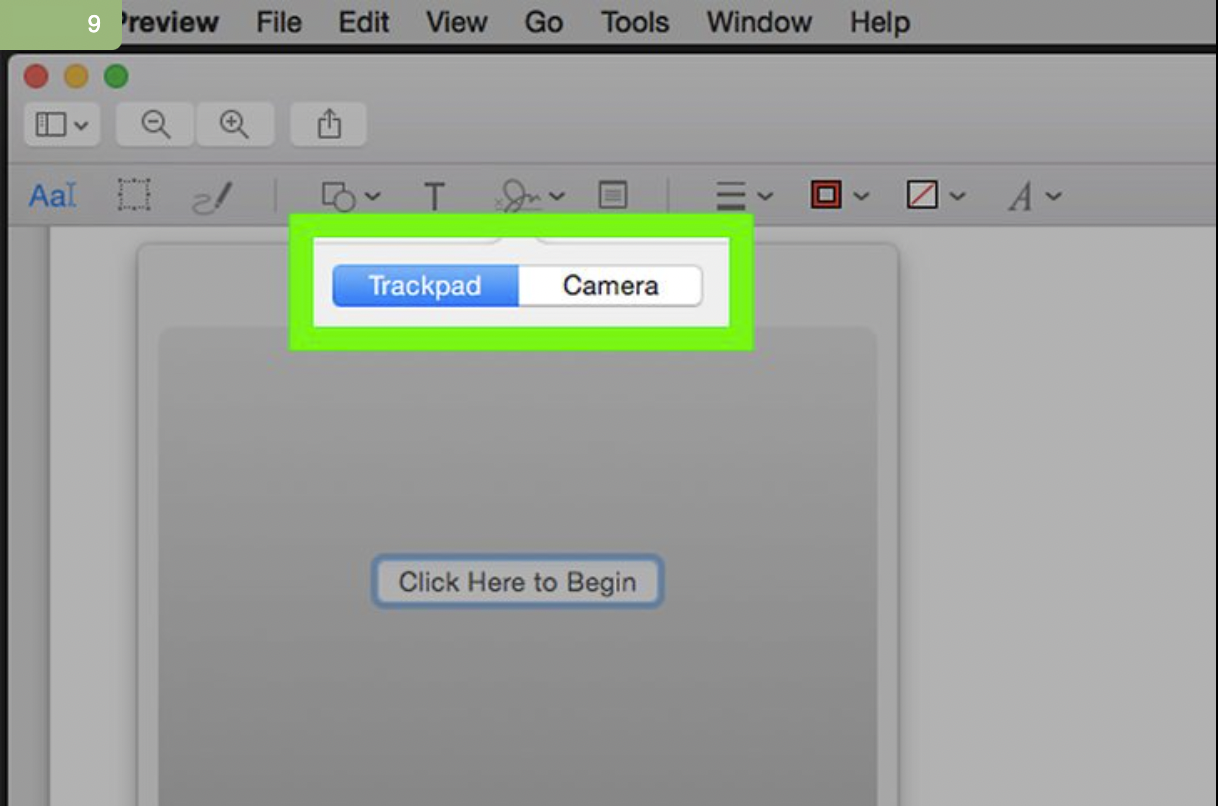 Choose to create signature with Trackpad or Camera