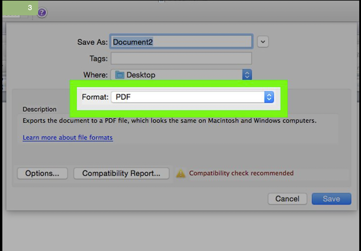 select the PDF format
