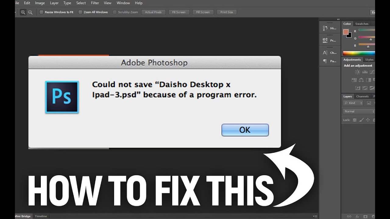 Fix Photoshop could not save because of a program error