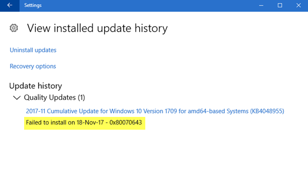 Installation Failure: Windows failed to install the following update with error 0x80070643