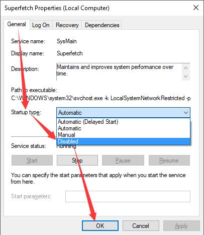Turn off Superfetch service on Windows 10