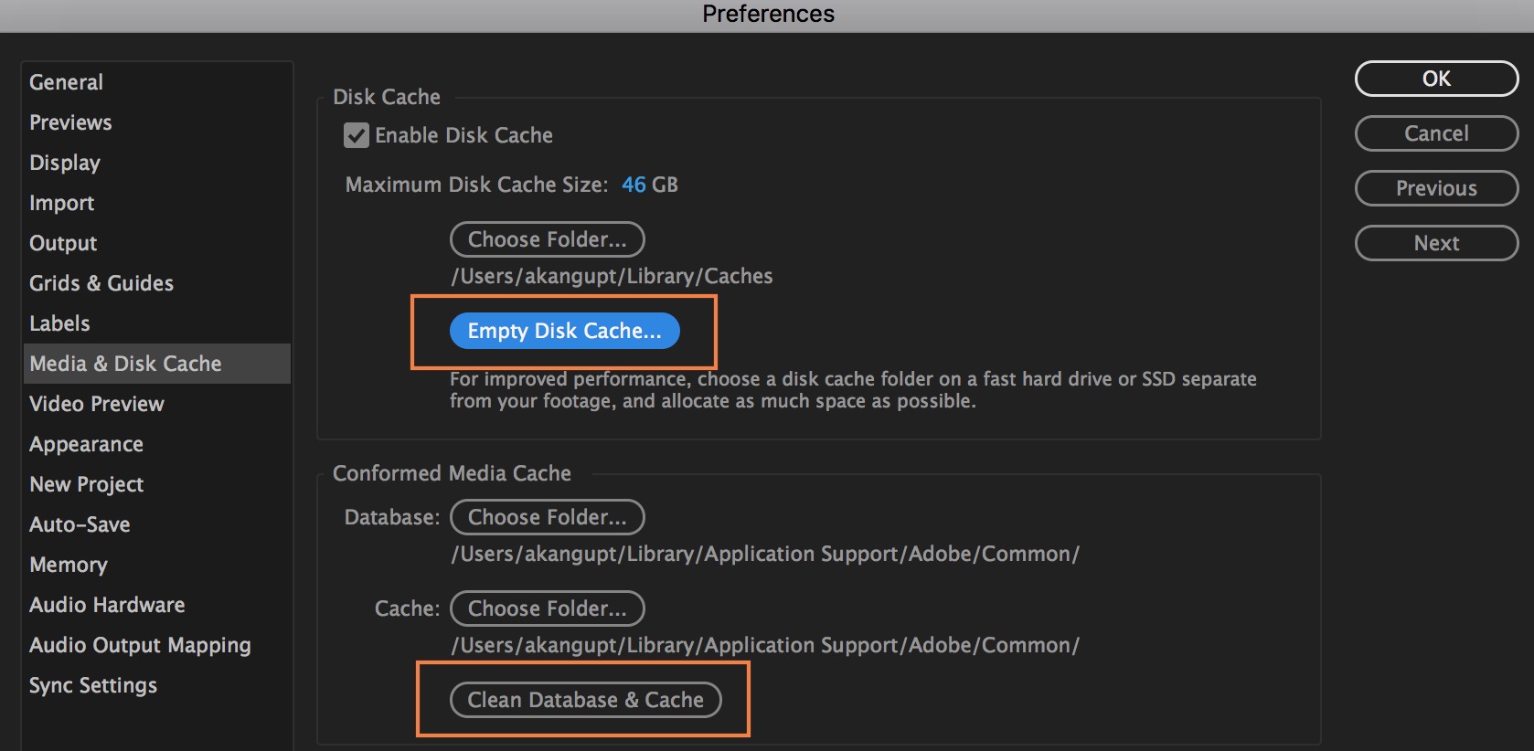 click Empty Disk Cache