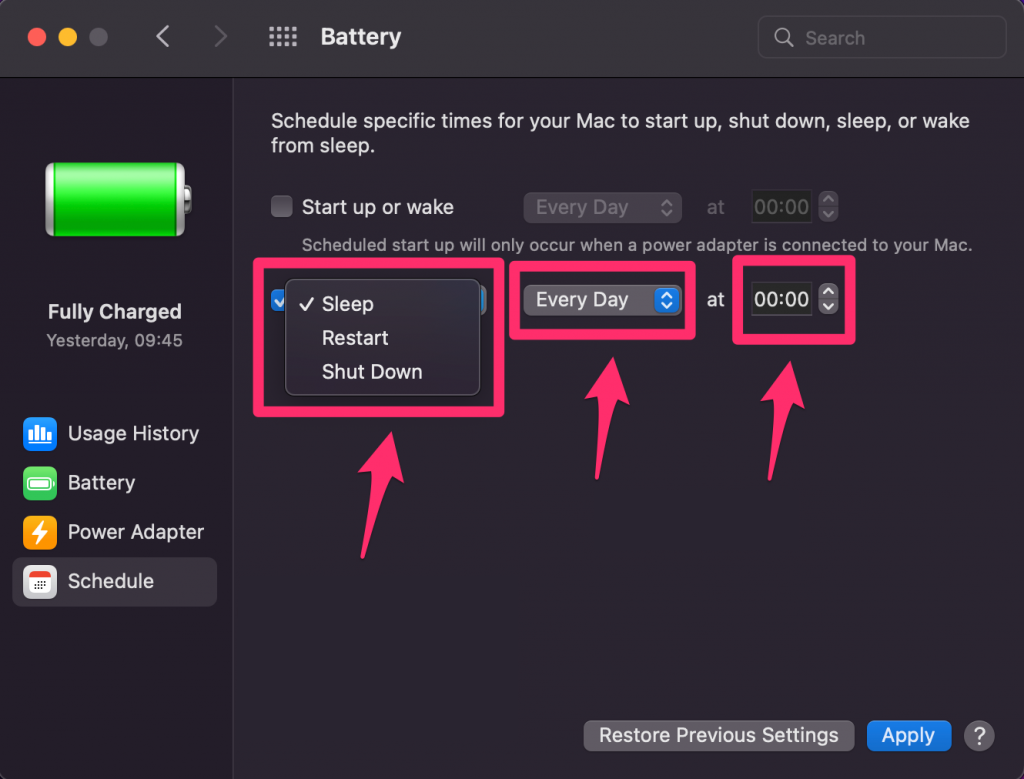 Set the MacBook shutdown time