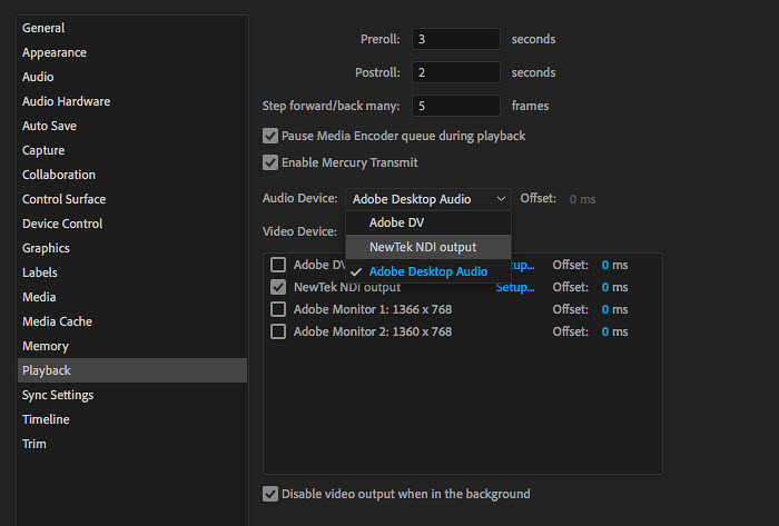 Turn off the NewTek NDI output