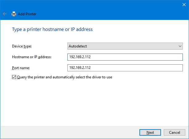 Add printer name or IP address