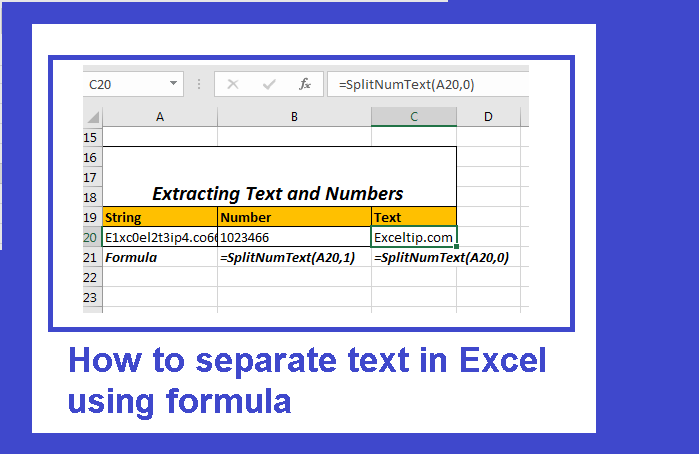 How to separate text in Excel using formula
