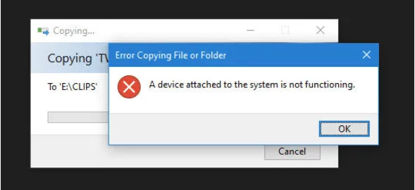 What causes a device attached to the system is not functioning?