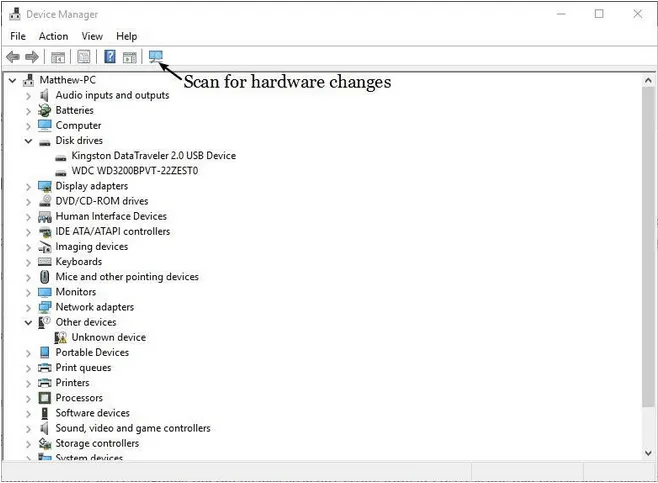 Scan for Hardware Changes