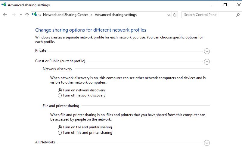 Enable network discovery