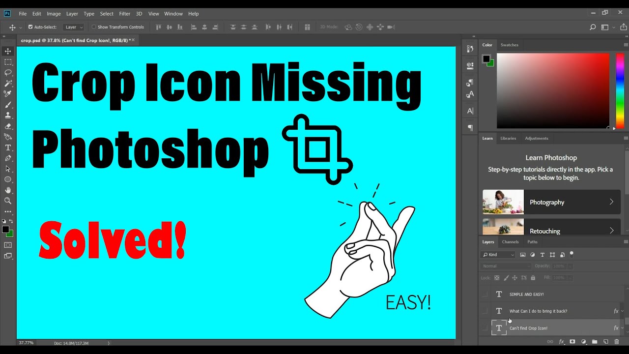 How to fix Photoshop crop tool missing