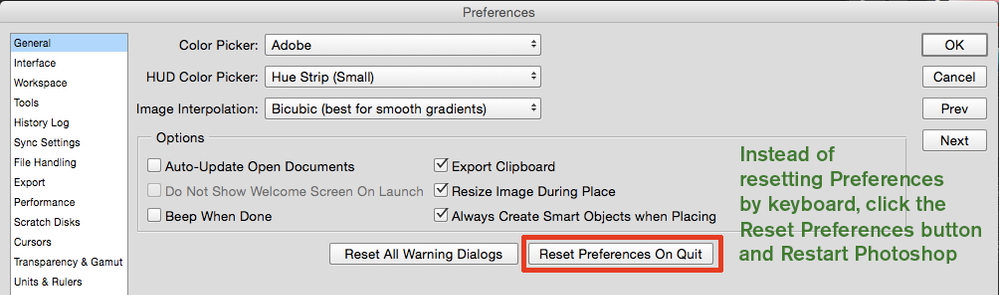 Preferences Reset