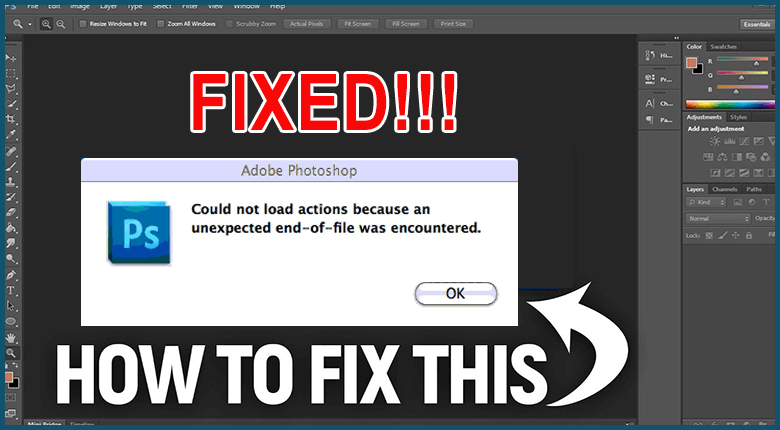 Solved could not load actions because an unexpected end-of-file was encountered