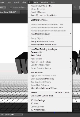 3D display in the menu bar of photoshop