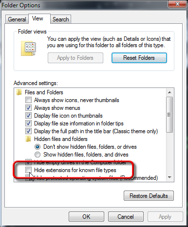 Hide Extensions for Known File Types 