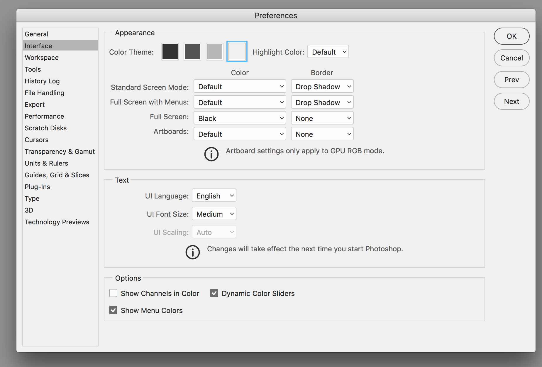 Fix Photoshop UI scaling greyed out Mac