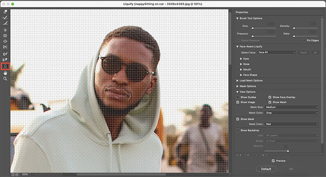 Photoshop's Liquify tool window.