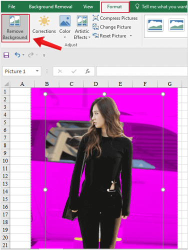 Remove the image background in Excel