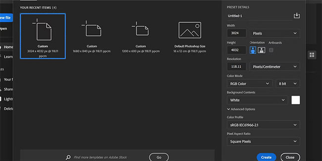 Create custom documents in Photoshop