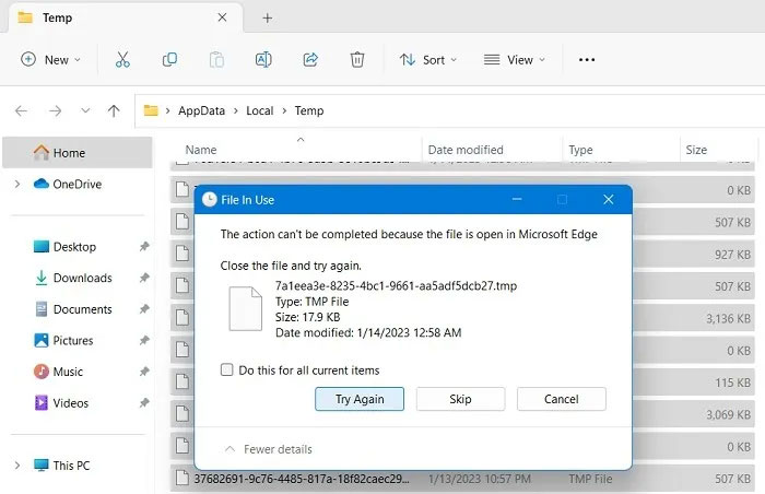 Delete temporary files in Windows