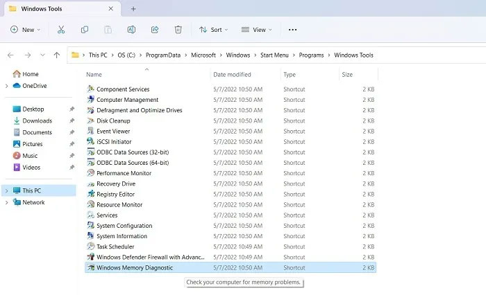 Windows Memory Diagnostics View